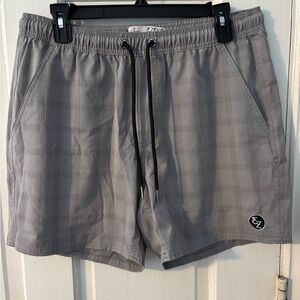 Ezekiel Gray Plaid Board Shorts with Black Drawstring